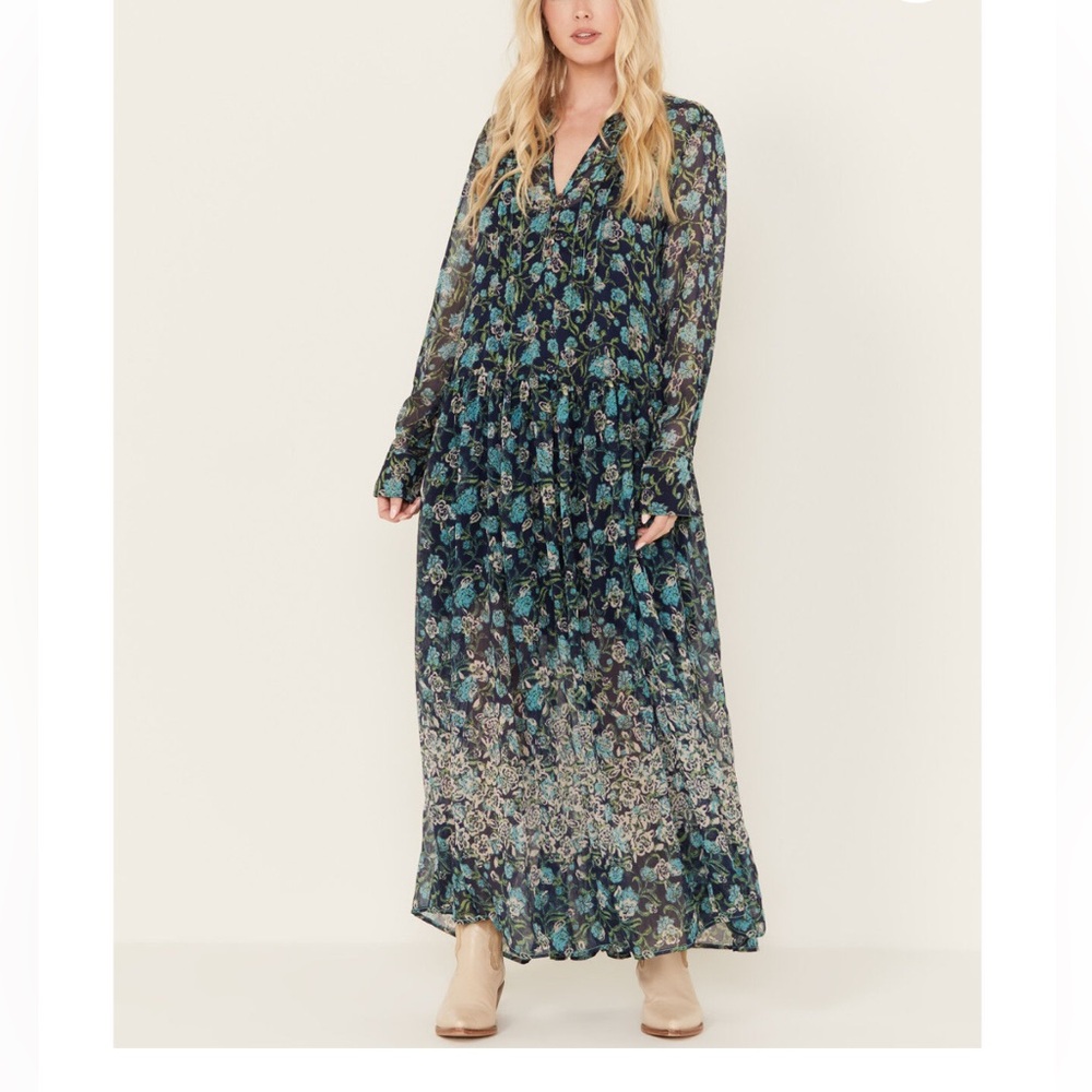 Free People Women's See It Through Floral Long Sleeve Maxi Dress